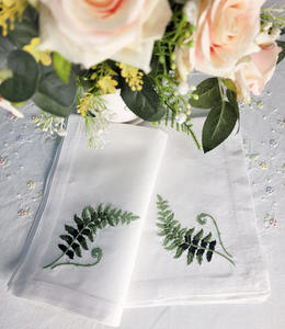 Serviette de table en coton blanc de haute qualité avec broderie à la main Conception de feuille de fougère Accueil Hôtel Événements Acheteur commercial-Restaurants - Product Image 3