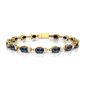 Pulseras de cadena de tenis de diamantes redondos naturales y alejandrita cultivada en laboratorio de corte ovalado, joyería fina, pulsera de cadena de eslabones de tenis de oro de 14 quilates - Product Image 1