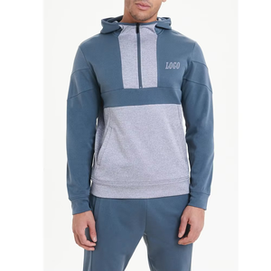 Sudadera con capucha para hombre de alta calidad, precio al por mayor, media cremallera, bloque de color, tecnología polar básica, mezcla de algodón, ropa informal, ajuste regular, Invierno - Product Image 4
