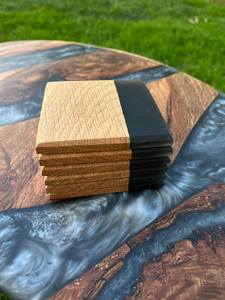 Premium Set of 4 Walnut and Maple Wood Coasters Holiday Gift for <b>Coffee</b> Beer Walnuts Perfect Mats & <b>Pads</b> - Product Image 2