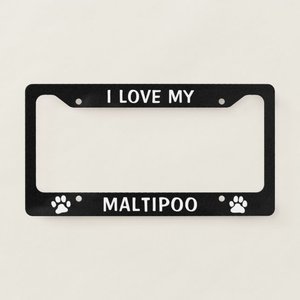 Marco de Matrícula Personalizado para Amantes de los Perros, para Dueños de Maltipoo - Diseño con Huellas de 'I Love My Maltipoo' - Product Image 1