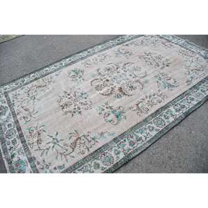 Tapis turc vintage Beige bleu patchwork tissage plat 5.8x9.6 pieds pour décor de salon matériau en laine avec support en latex 4m de largeur - Product Image 4