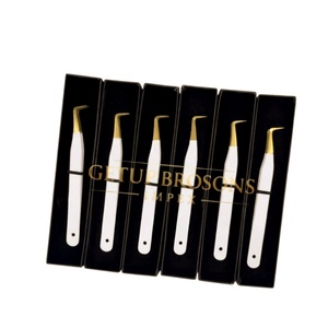 Pince à épiler pour extensions de cils de haute qualité, à 90 degrés, avec revêtement en poudre blanche et pointe dorée, logo personnalisé, instrument de beauté - Product Image 2