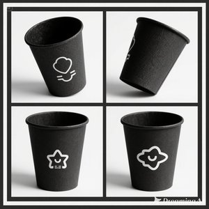 Tasse de papier noire écologique avec la conception imprimée blanche 12 oz 100 paquets jetables et élégants - Product Image 5