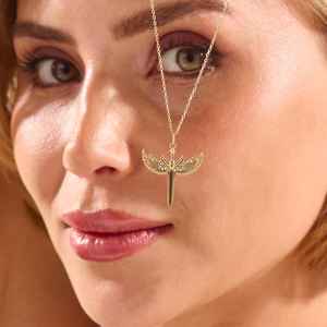 925 Sterling Silver <b>Gold</b> Plated Angel Wing Sword Charm <b>Pendant</b> Cubic Zirconia Minimalist Winged <b>Cross</b> Christian Necklace Perfect - Product Image 5