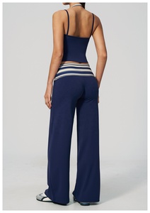 Halter Neck Crop Top High Waist Wide Leg Pants 2 Piece Set Striped Contrast Binding Yoga Wear - Product Image 6
