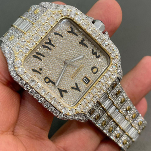 Montre en diamant Moissanite entièrement certifiée Glacée Corps en acier Montre brillante transparente VVS Moissanite Montre faite à la main - Product Image 1