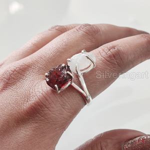 Anillo de Plata de Ley 925 con Piedras Naturales de Granate y Piedra Lunar para Mujer, Estilo Bohemio, Regalo de Navidad o San Valentín - Product Image 4