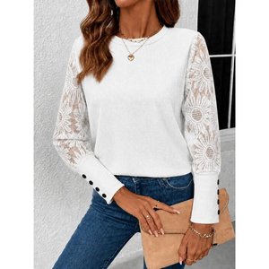 Blusa de Mujer con Cuello Redondo y Mangas Largas con Diseño Floral, 37587 - Blanca - Product Image 1