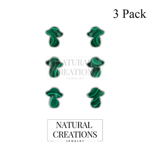 Premium 925 Bijoux En Argent Pierres Précieuses Malachite Champignon Forme Papillon Serrure Boucle D'oreille Lunette Réglage Pack de 3 Paires - Product Image 2
