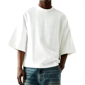 Camiseta de algodón 100% de peso pesado para hombre Anti-encogido de gran tamaño de lujo Boxy recortado tejido de poliéster/algodón en blanco diseño liso - Product Image 1