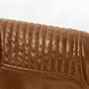 เสื้อแจ็คเก็ตหนังผู้ชายสำหรับฤดูหนาว สีน้ำตาล คอตั้ง ซิปหน้า ทำจากหนังแกะ มีกระเป๋าซิป - Product Image 2