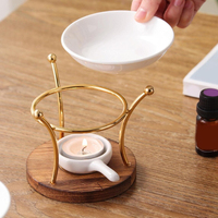 Brûleur de cire chauffe-plat artisanal avec base en bois Design attrayant bol en céramique brûleur de cire de qualité supérieure