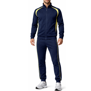 Conjunto Deportivo Azul Marino Más Vendido, con Ribete Amarillo, Corte Ajustado, Traje de Dos Piezas para Correr, Ropa Deportiva para Gimnasio y Entrenamiento para Hombre - Product Image 2
