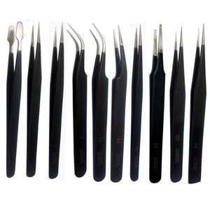 TWEEZERS noir ensemble de 10 pièces avec pochette identique à 573B une seule pince à épiler changer outil de bijoux de haute qualité prise la plus basse - Product Image 1