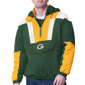 Pull-over à demi-glissière de style vintage pour hommes, veste coupe-vent de football à capuche, col long, teint uni pour les jours de pluie d'hiver - Product Image 3