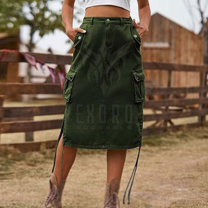 Falda Cargo Larga con Botones, Otoño, Lavada, 100% Algodón, Transpirable, Ligera, Personalizable, Servicio OEM, Casual para Mujer - Product Image 3