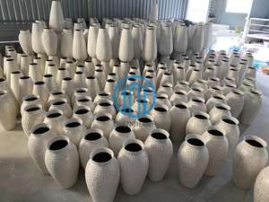 Jarrón decorativo redondo azul MOP con ratán para mesa de centro, diseño y arreglo floral, jarrón Capiz - Product Image 5