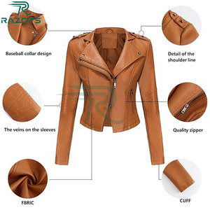 Veste moto en cuir tanné tendance pour femme, coupe slim, hiver, imperméable, respirante, séchage rapide, coton, design court - Product Image 4