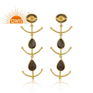 ต่างหูอัญมณีลาบราดอไรต์ธรรมชาติชุบทอง18K ผลิตตามสั่ง - Product Image 5