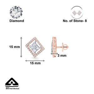 18K <b>Gold</b> Princess Cut Zircon <b>Stud</b> <b>Earrings</b> for Women-<b>Rose</b> White or Yellow <b>Gold</b> - Product Image 6