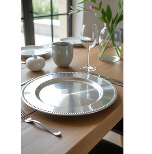 Platos de Presentación de Metal Plateado de Lujo con Cuentas para Decoración de Bodas, Plato Base Redondo de Acero Inoxidable, Vajilla al por Mayor - Product Image 6