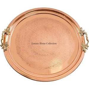 Venta al por mayor personalizable de metal de forma redonda bandeja de Servicio de Material de cobre diseño martillado aspecto atractivo utensilios de cocina de mesa - Product Image 3
