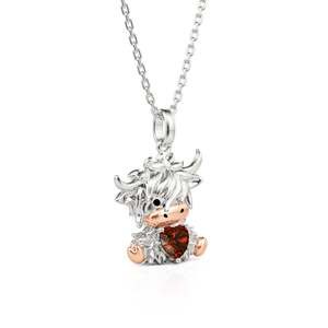 สร้อยคอวัวไฮแลนด์แบบกำหนดเอง Jeulia Hug Me - ชุบโรเดียมสีโรสโกลด์ ประดับเพชรเซอร์คอนและมุกประจำเดือนเกิด - Product Image 2