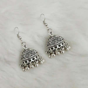 Jeweljunk Oxydé Jhumki Silver Beads Charm Hoop Key Pattern Trendy Ethnic Featuring Pearls Diamonds for Weddings-1309366 - Product Image 1