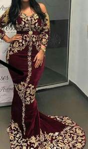 2023 nouvelle robe caftan élégante belle broderie Zari et travail Dabka sur soie et lin orné de perles de verre de cristal pierre - Product Image 2