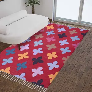 Rote Farbe Baumwolle Kelim Teppiche Orientalischer Akzent Handgemachter hand gewebter Dhurrie Home Hotel Teppich