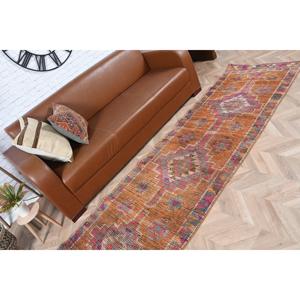 Tapis turc vintage, tapis Herki 2,8x10,2 pieds, tapis oriental en laine orange rose - Product Image 4