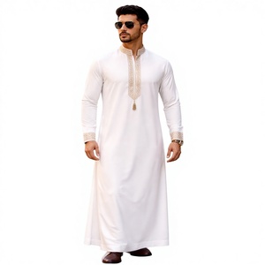 Oferta 2026: Thobe Musulmán Blanco, Jubba Árabe, Estilo Largo, Thobes Islámicos Cómodos y Transpirables para Oriente Medio - Product Image 1