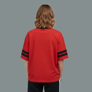Camiseta de mujer personalizada con logo, 100% algodón, de alta calidad, cuello redondo, manga corta, informal, holgada, de dos tonos. - Product Image 2