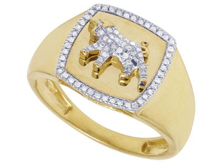 Anillo de Tauro de oro amarillo de 10K, anillo de diamante de toro para hombre del zodiaco con joyería de diamante cultivada en laboratorio - Product Image 3