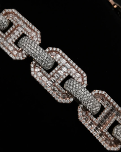 Chaîne à maillons Rectangle personnalisée en argent 925 plaqué or rose Collier Hip Hop de luxe pour hommes Colliers en moissanite baguette glacée - Product Image 2