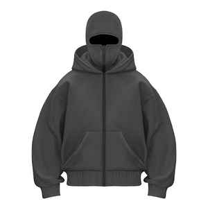 Sweats à capuche oversize de haute qualité 100% coton avec design à double capuche, motif uni, sérigraphie, fermeture éclair pour la saison d'automne - Product Image 4