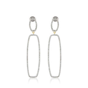 Pave Diamond 925 plata esterlina hecha a mano de una sola línea diamante diseñador pendientes colgantes joyería fina - Product Image 3