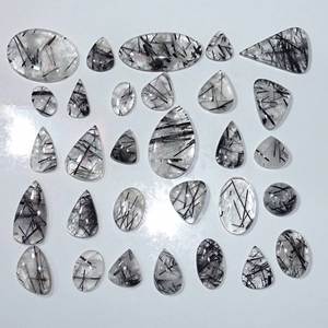 ธรรมชาติสีดํา Rutile ควอตซ์อัญมณีหลวม cabochon ผสมขนาดและรูปร่างจํานวนมากคริสตัล Cabochon สําหรับขายคริสตัลธรรมชาติ - Product Image 4