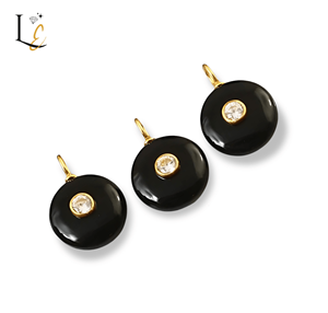 Pendentif en onyx noir naturel avec incrustation de zircon, plaqué or vermeil, fait à la main, argent sterling 925, pendentifs fins, breloques pour bijoux en vrac - Product Image 2