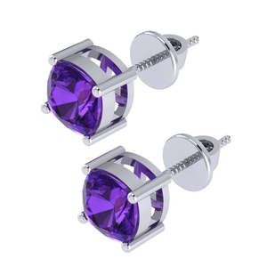 14K Gold Plated Sterling Silver Vintage <b>Stud</b> <b>Earring</b> Cushion Shape <b>Amethyst</b> Gemstone (February Birthstone) Rose Gold 6.4mm 1.6gm - Product Image 3