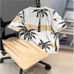 เสื้อและกางเกงขาสั้นผ้าคอตตอนระบายอากาศของผู้ชายชุดเสื้อผ้าสองชิ้นสำหรับฤดูร้อนพิมพ์โลโก้ตามสั่ง - Product Image 2