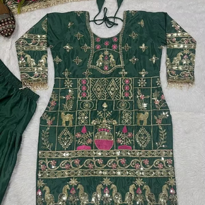 ชุดแต่งกายสำหรับปาร์ตี้ดีไซน์เนอร์ใหม่เสื้อ doti salwar และ dupatta แบบปักและลำดับการทำงาน - Product Image 1