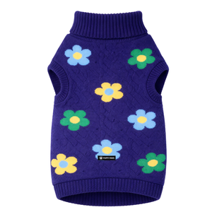 Suéter de punto para perro con diseño floral, azul, verde, amarillo, cálido para invierno, jersey suave de punto para mascotas, ropa cómoda para perros - Product Image 5