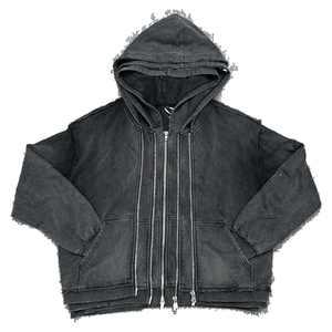 Sweat à capuche épais 100% Coton Écologique Hiver Effet Délavé Multi-couches Broderie Vieillie Unisexe Streetwear Acide - Product Image 5