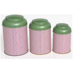 Juego de Recipientes Redondos de Metal Rosa Vintage Kontensan EFC10C8 para Almacenamiento de Alimentos con Tapa de Domo, Tamaños 120, 105, 90 (juego de 3) - Product Image 3