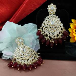 Kundan <b>Earrings</b> With Colored Pearls Blend Of Timeless Charm & Vibrant Detailing Lightweight And Comfortable For Extended Wear - Product Image 4