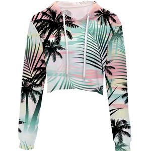 Top corto sublimado en oferta para mujer, sudadera con capucha de algodón y felpa estampada para mujer, ropa informal transpirable. - Product Image 5