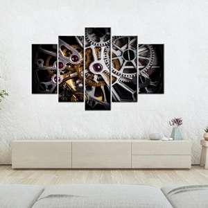 Modern Canvas Poster: <b>Gold</b> Printed Automatic <b>Watch</b> Mechanism Art,5P Mix:Gallery Wrap - Product Image 1
