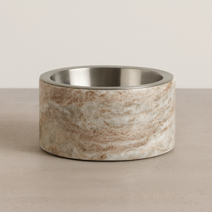 Red Marble Single Pet Bowl with Removable Stainless Steel Insert Heavy Duty Designer Dog and Cat <b>Feeder</b> Luxury Stone Easy Clean - Product Image 2